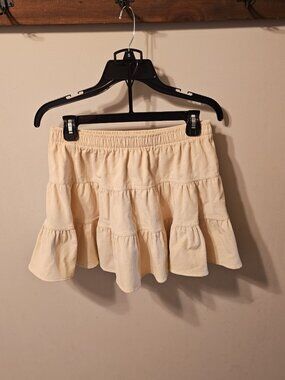 NWT By Together Ivory Corduroy Tiered Ruffle Mini Skirt S